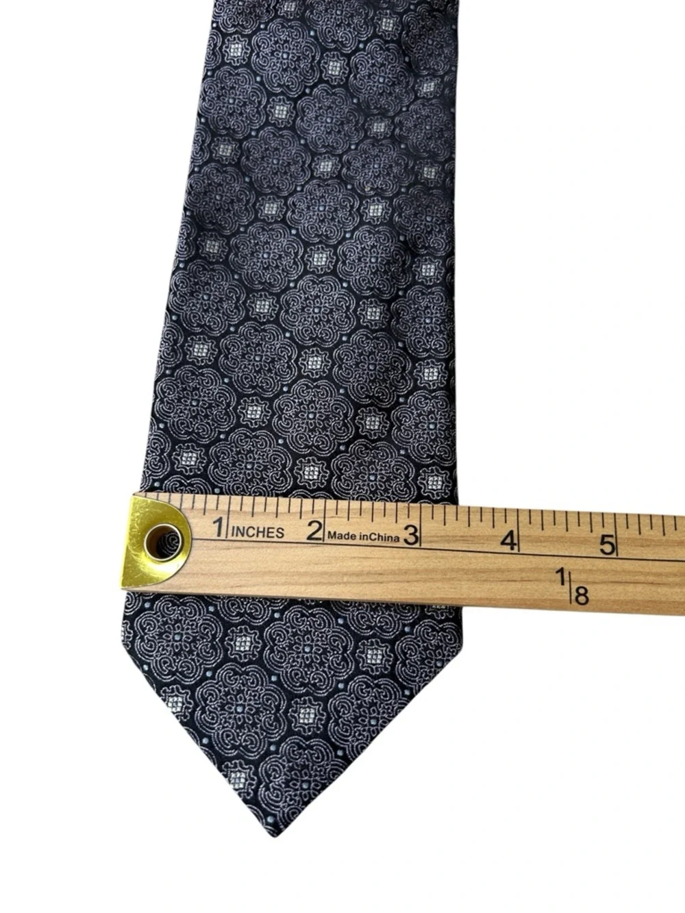 Canali Silk Tie Black Gray Blue Medallion Geometric Pattern Luxury Italian Made